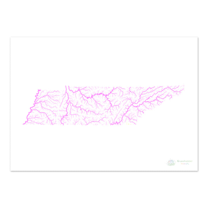Tennessee - Mapa da bacia hidrográfica, pastel sobre branco - Impressão de belas artes