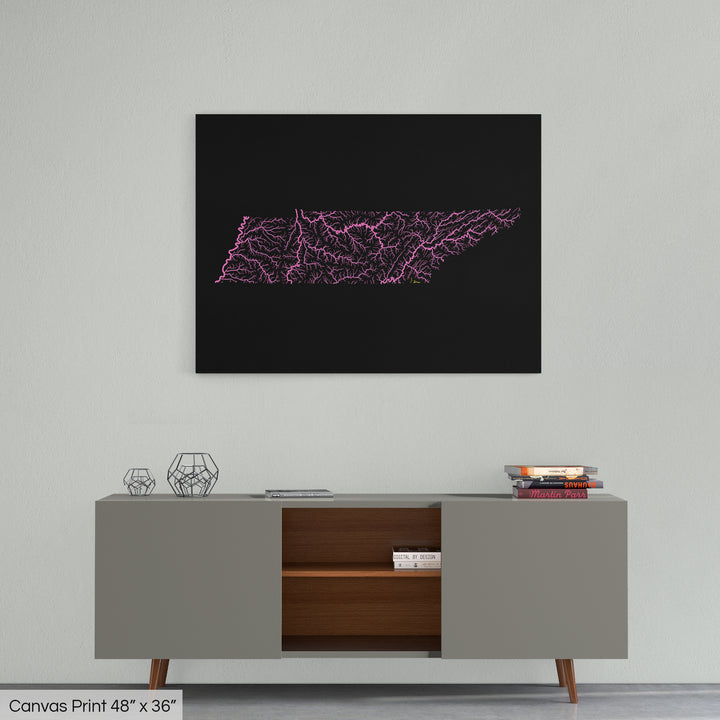 Tennessee - River basin map, rainbow colours - Wall Art