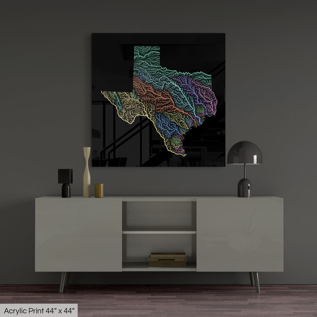 Texas - River basin map, pastel colours - Wall Art
