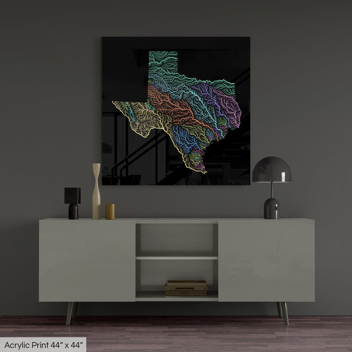 Texas - River basin map, pastel colours - Wall Art