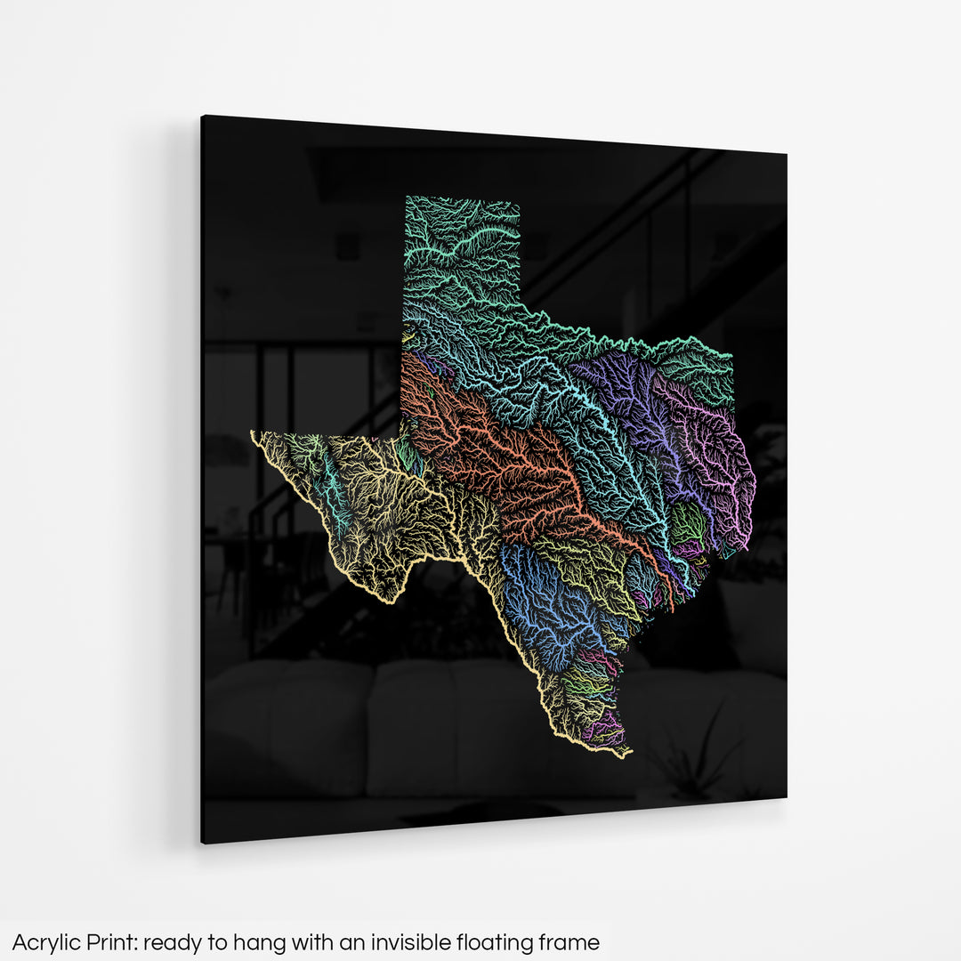 Texas - River basin map, pastel colours - Wall Art