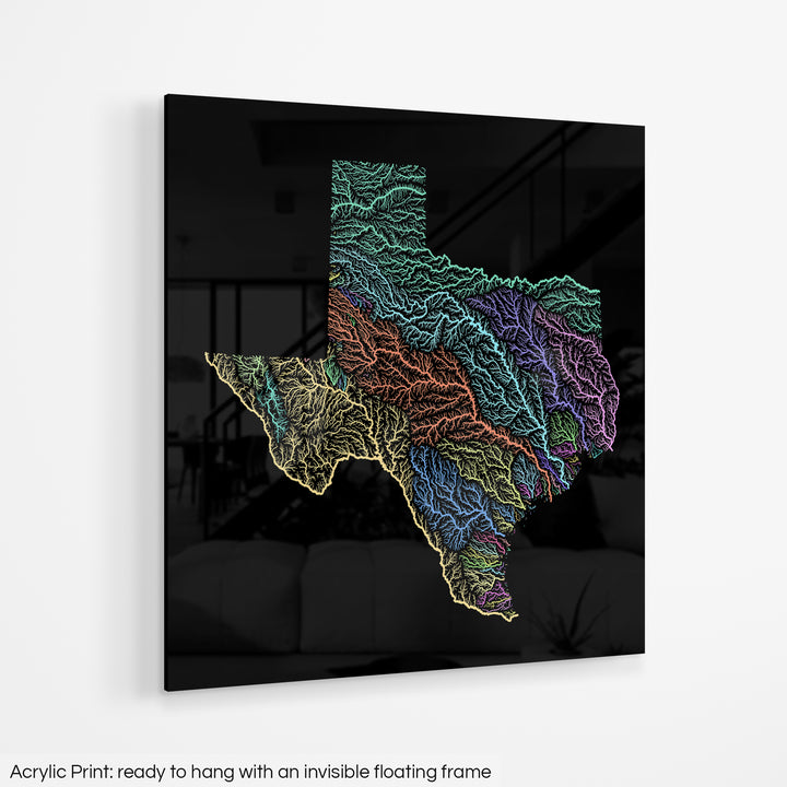 Texas - River basin map, pastel colours - Wall Art