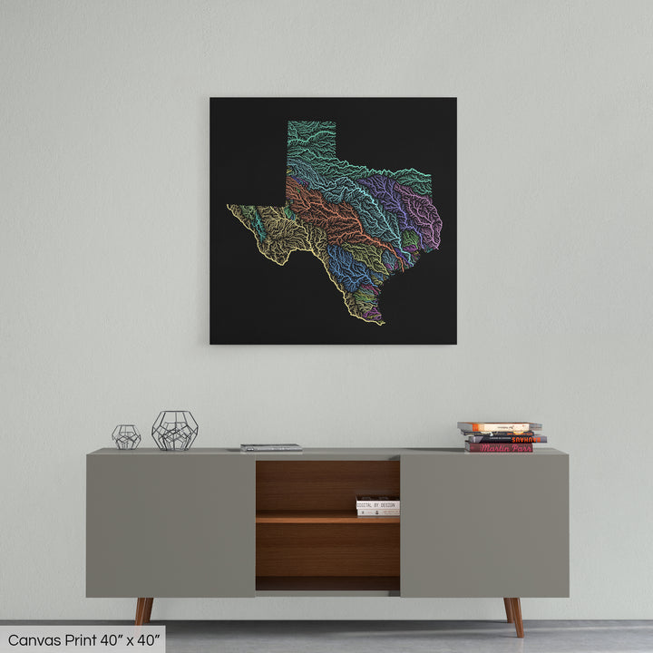 Texas - River basin map, pastel colours - Wall Art