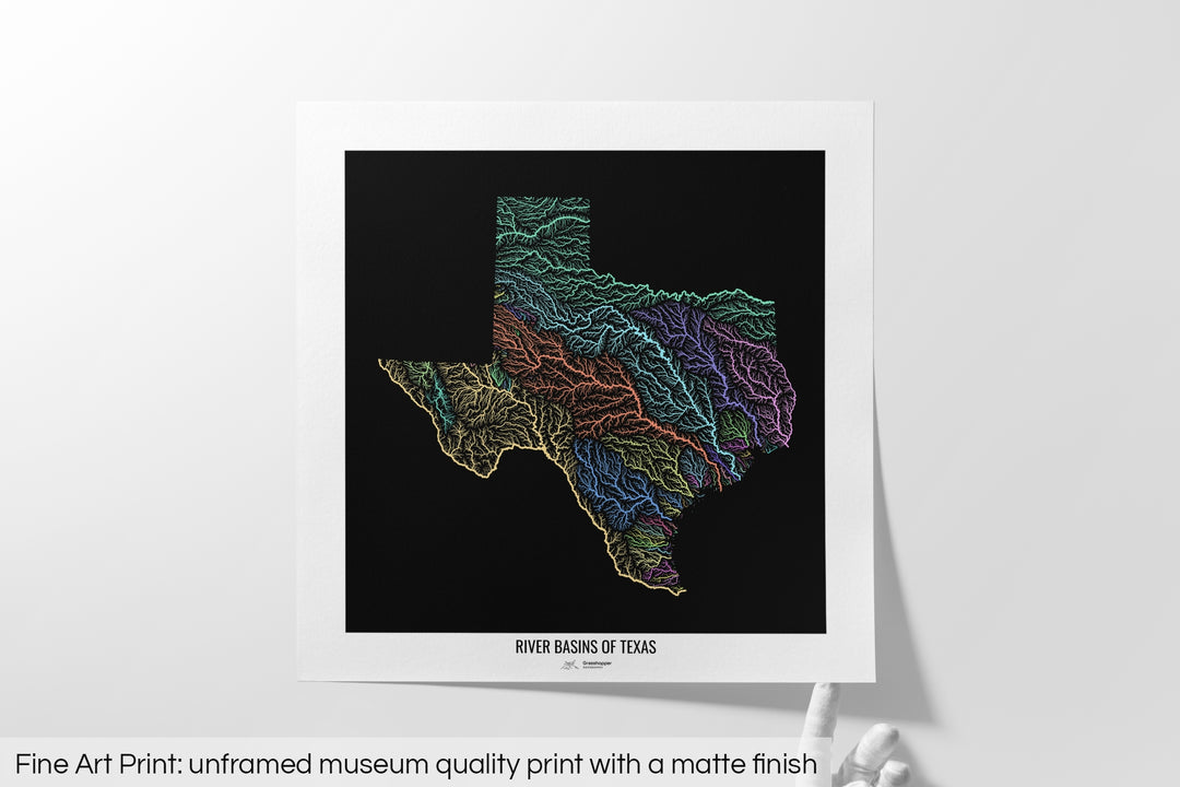 Texas - River basin map, pastel colours - Wall Art