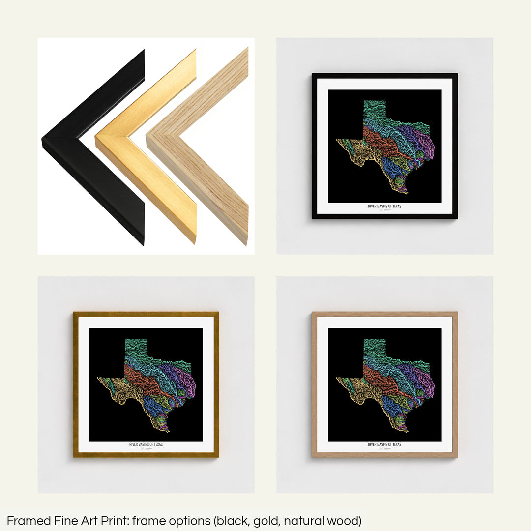 Texas - River basin map, pastel colours - Wall Art