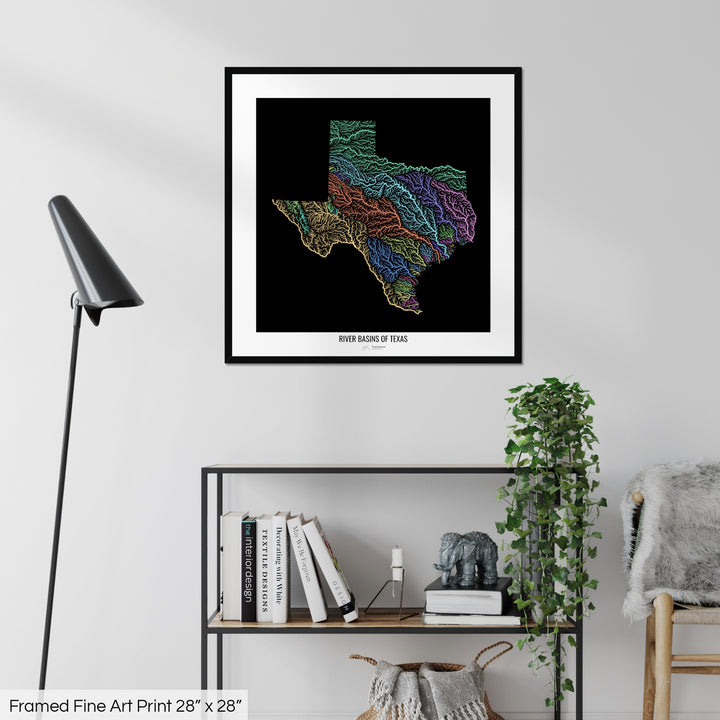 Texas - River basin map, pastel colours - Wall Art
