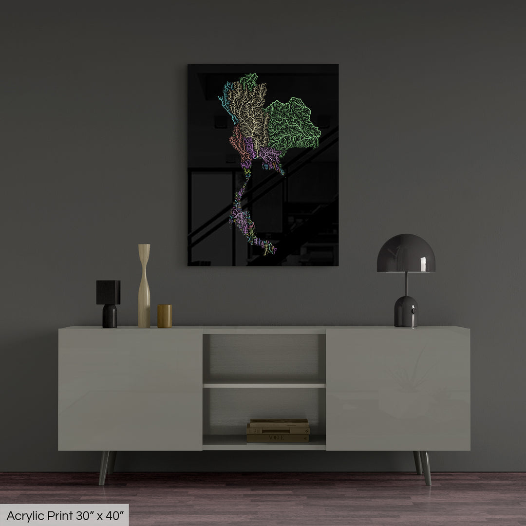 Thailand - River basin map, pastel colours - Wall Art