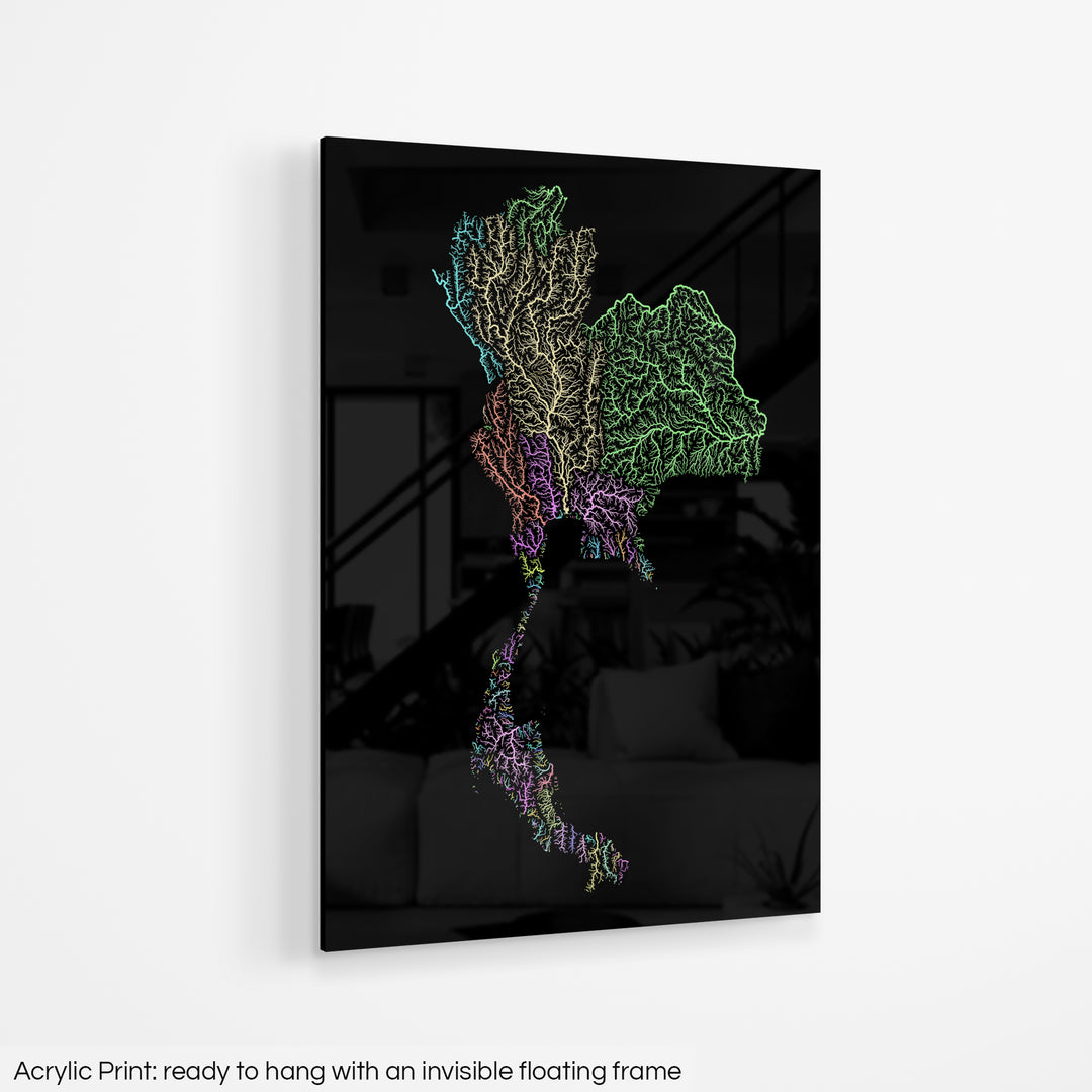 Thailand - River basin map, pastel colours - Wall Art