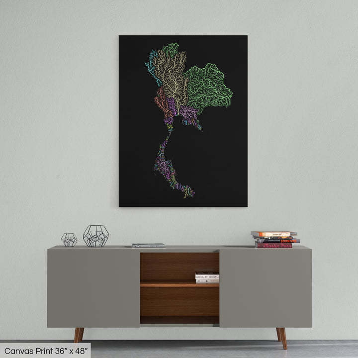 Thailand - River basin map, pastel colours - Wall Art