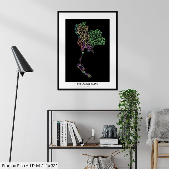 Thailand - River basin map, pastel colours - Wall Art