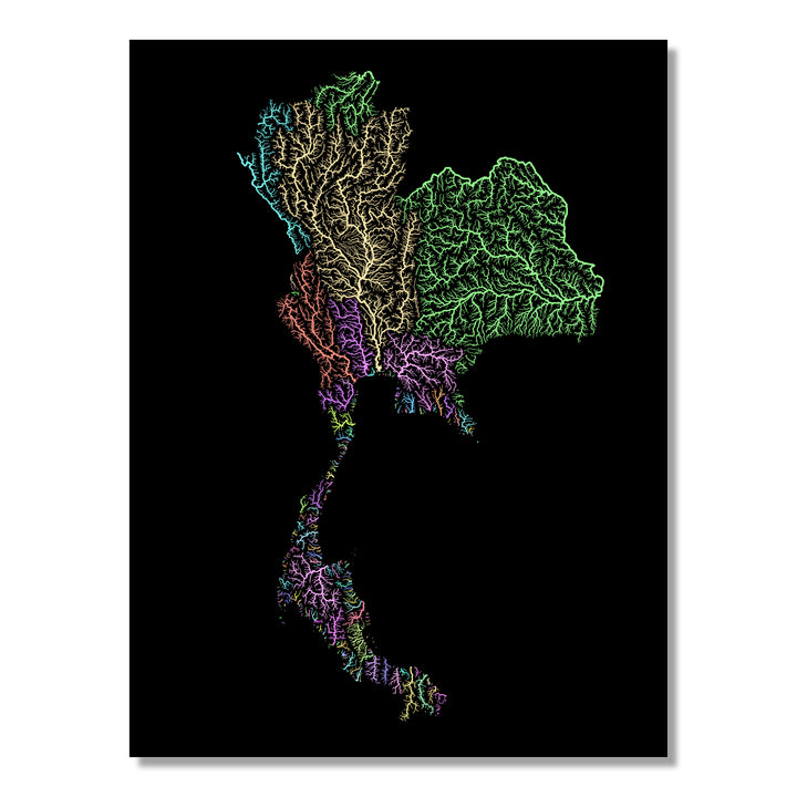 Thailand - River basin map, pastel colours - Wall Art