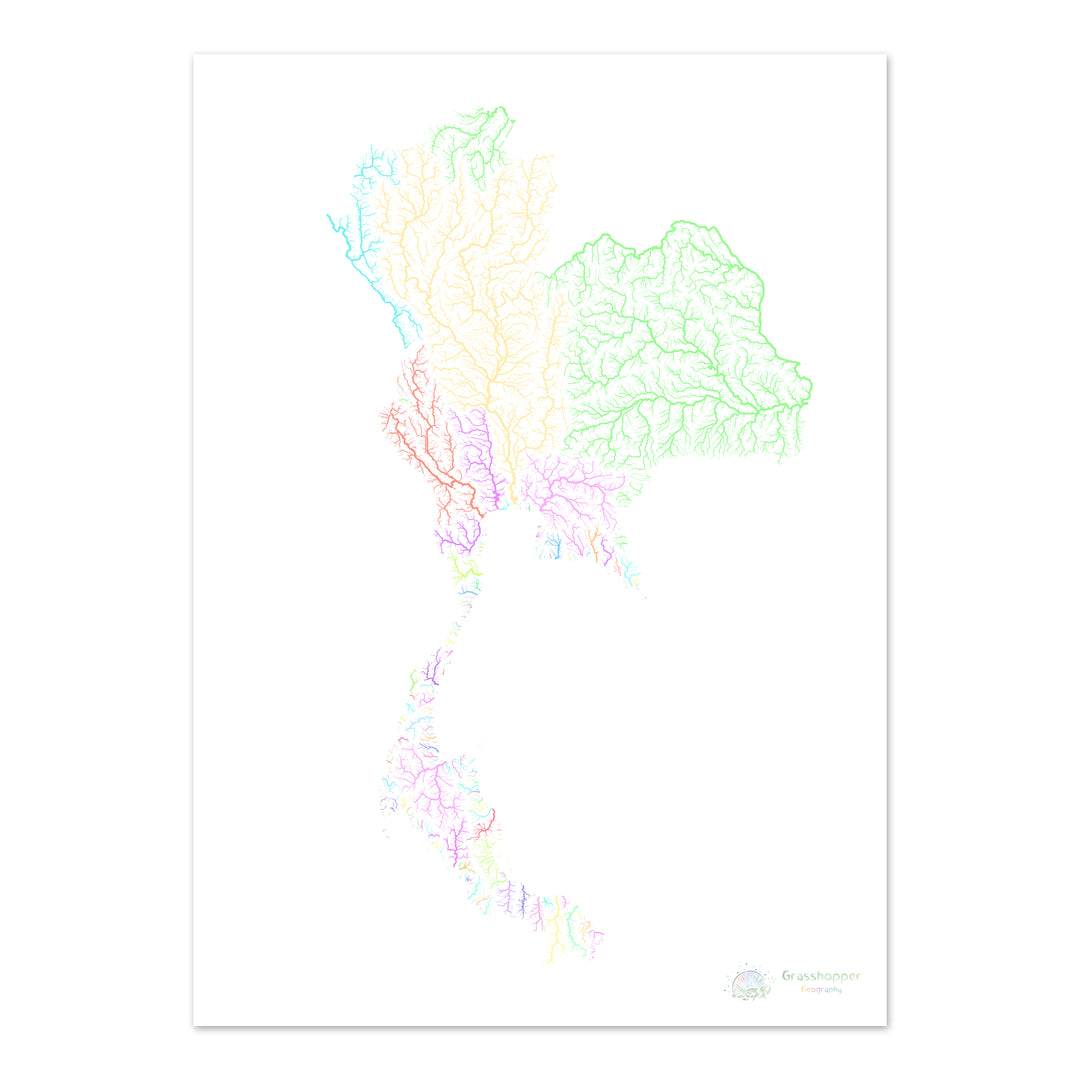 Thailand - River basin map, pastel on white - Fine Art Print