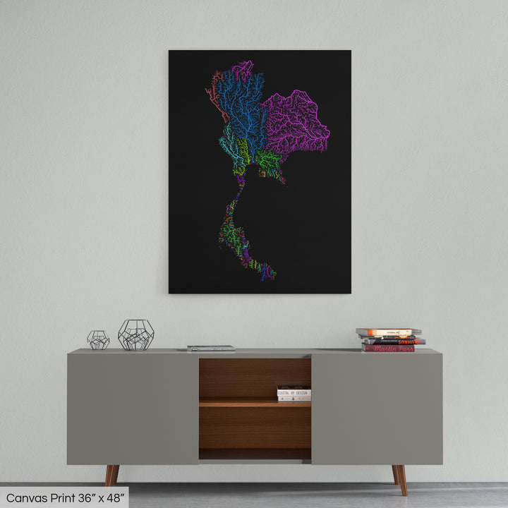 Thailand - River basin map, rainbow colours - Wall Art