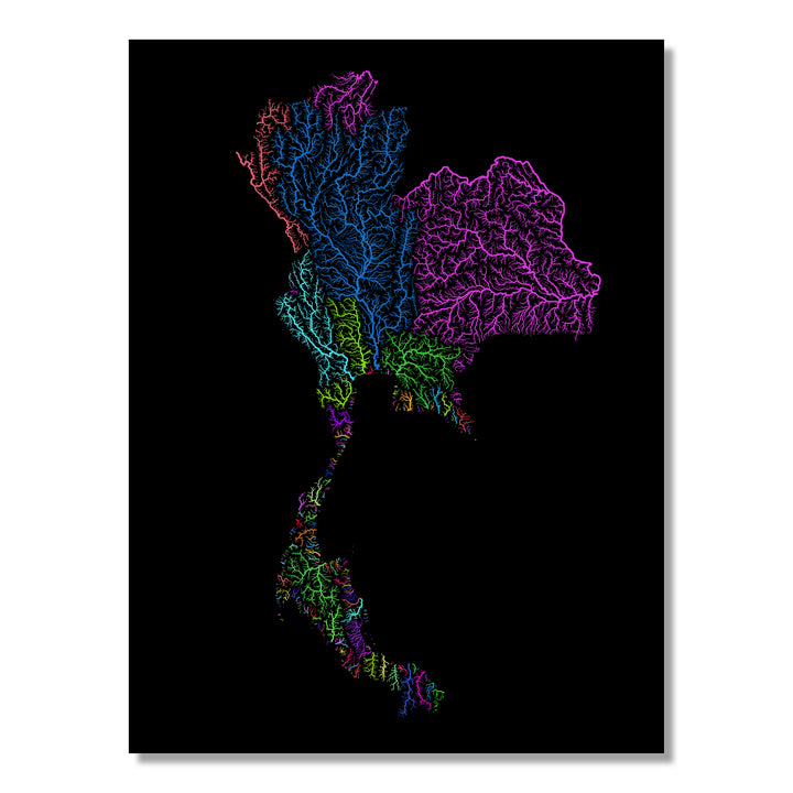 Thailand - River basin map, rainbow colours - Wall Art
