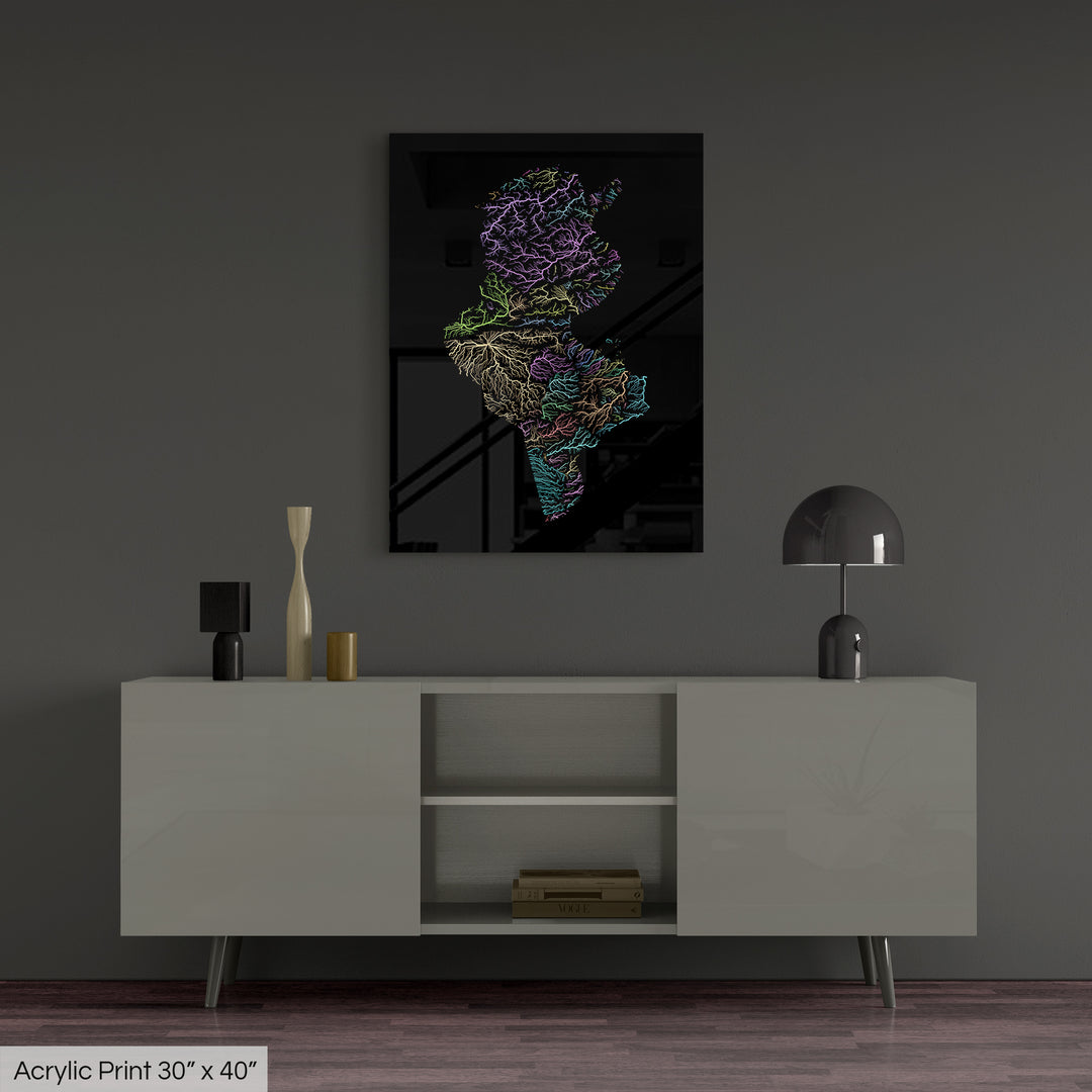 Tunisia - River basin map, pastel colours - Wall Art