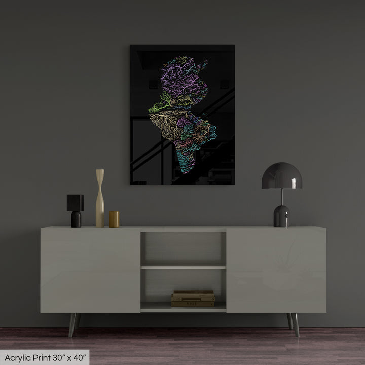 Tunisia - River basin map, pastel colours - Wall Art