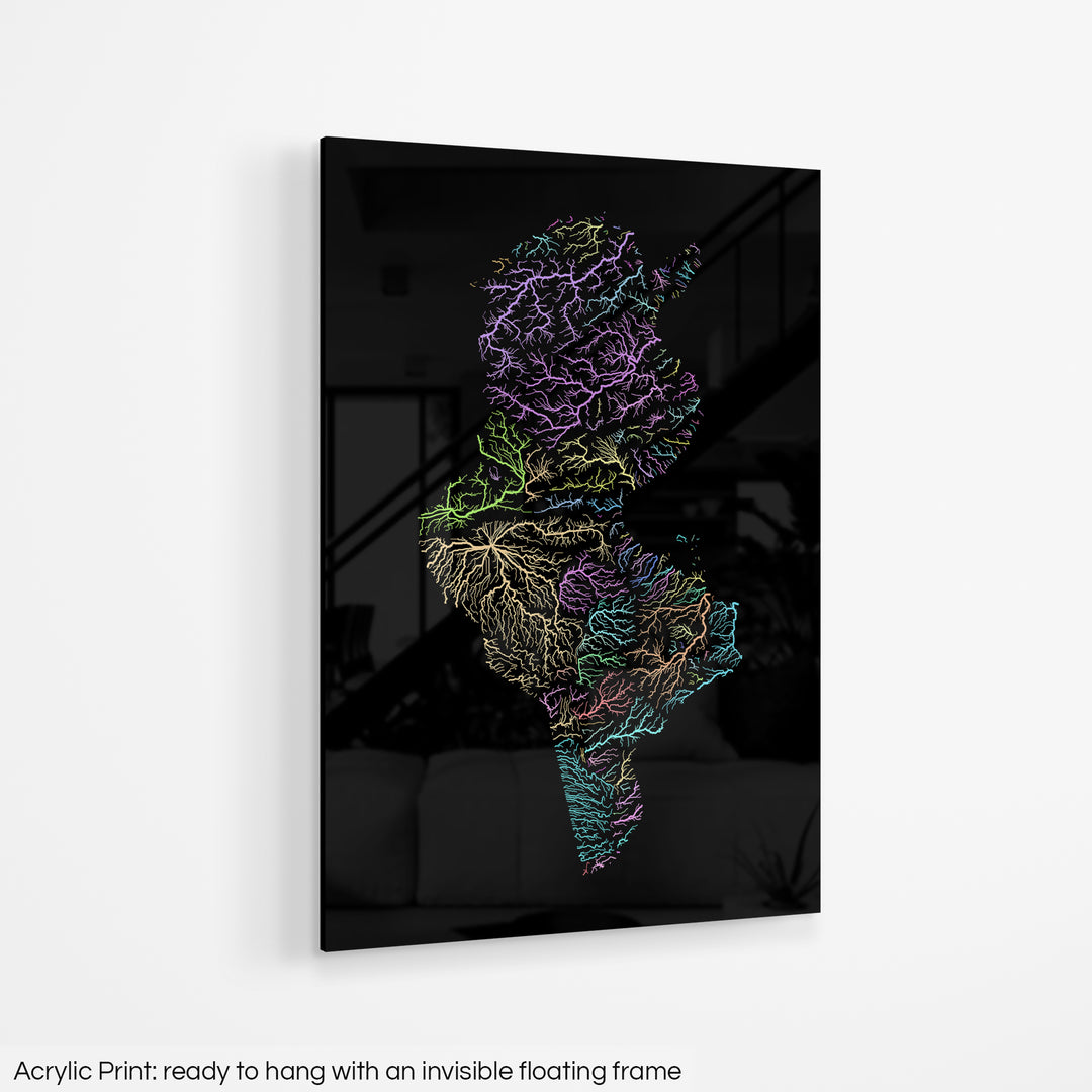 Tunisia - River basin map, pastel colours - Wall Art