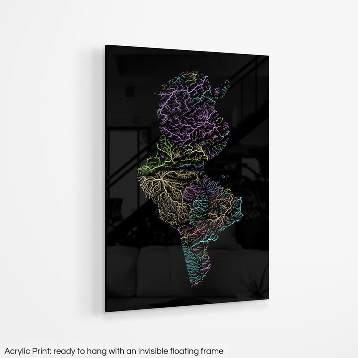 Tunisia - River basin map, pastel colours - Wall Art