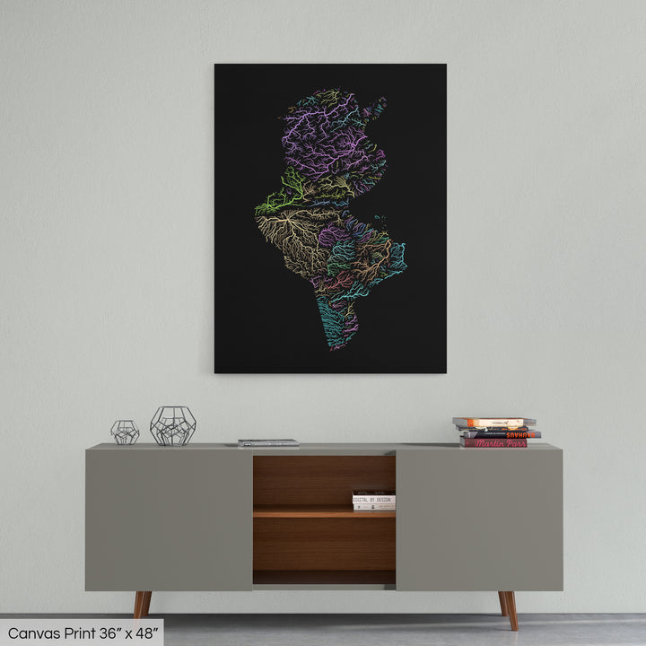 Tunisia - River basin map, pastel colours - Wall Art