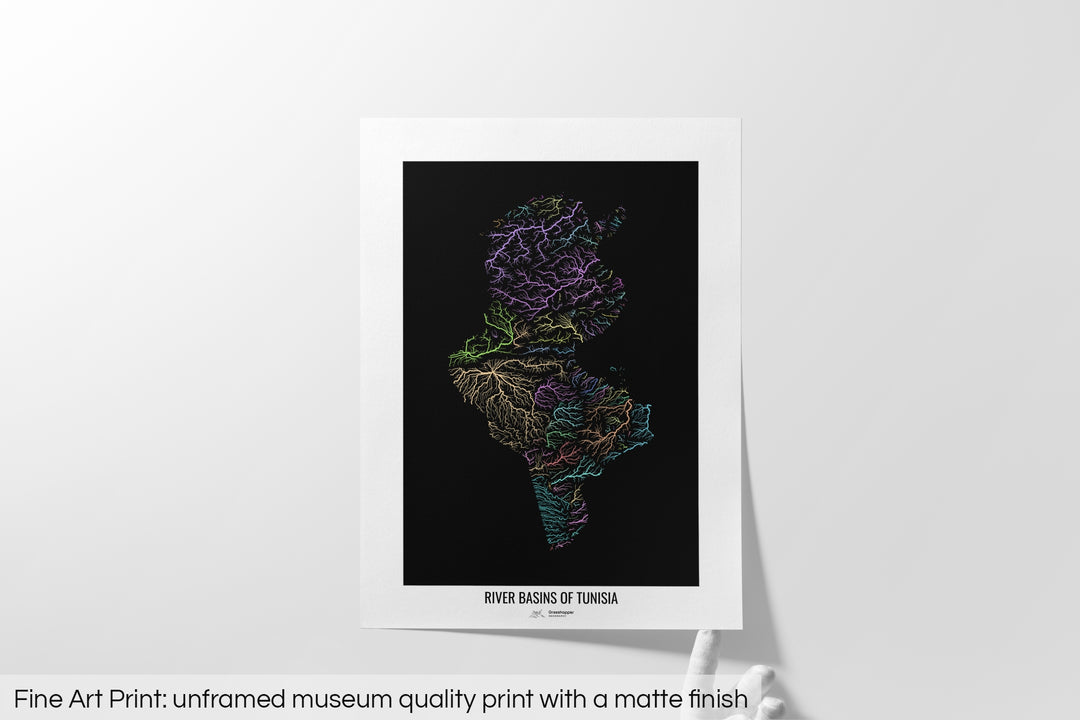 Tunisia - River basin map, pastel colours - Wall Art