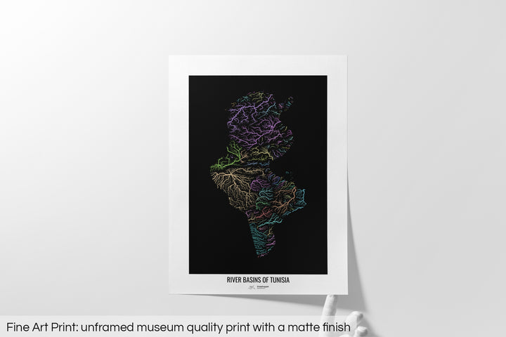 Tunisia - River basin map, pastel colours - Wall Art
