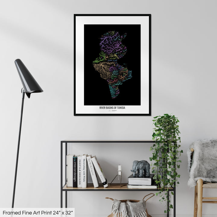 Tunisia - River basin map, pastel colours - Wall Art