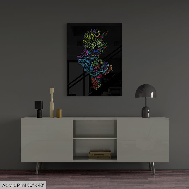 Tunisia - River basin map, rainbow colours - Wall Art