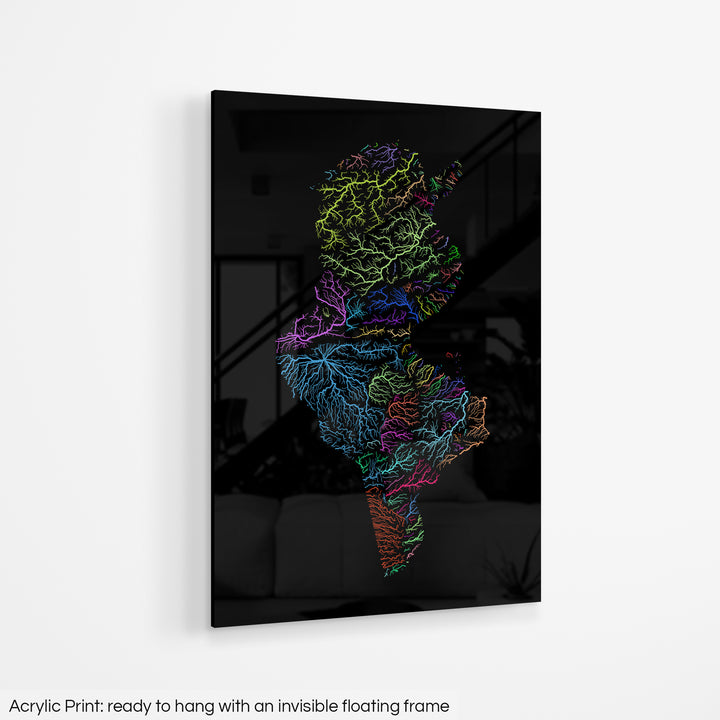 Tunisia - River basin map, rainbow colours - Wall Art