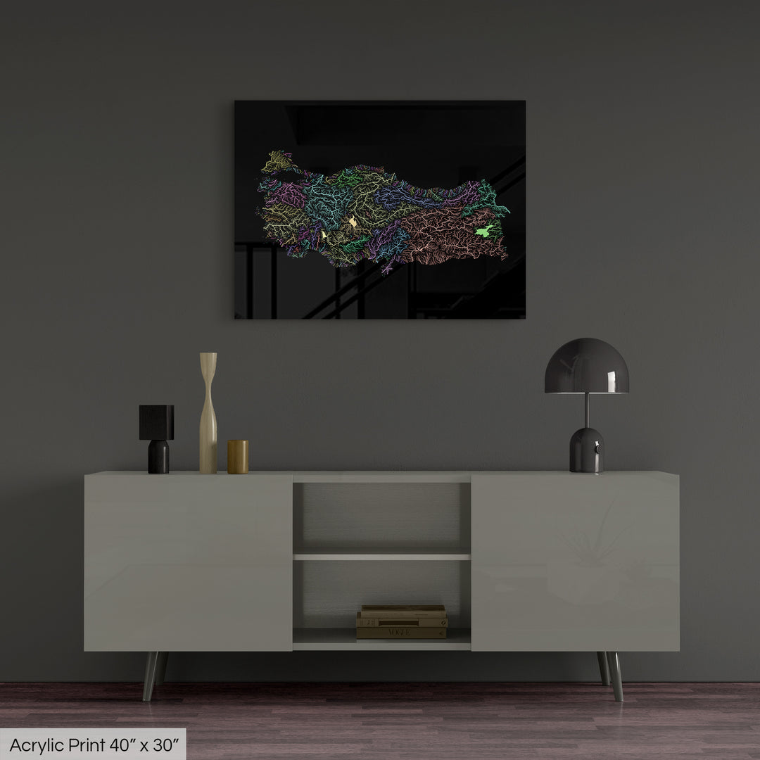 Turkiye - River basin map, pastel colours - Wall Art