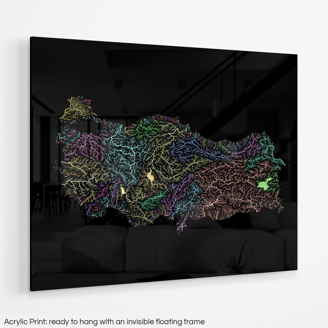 Turkiye - River basin map, pastel colours - Wall Art