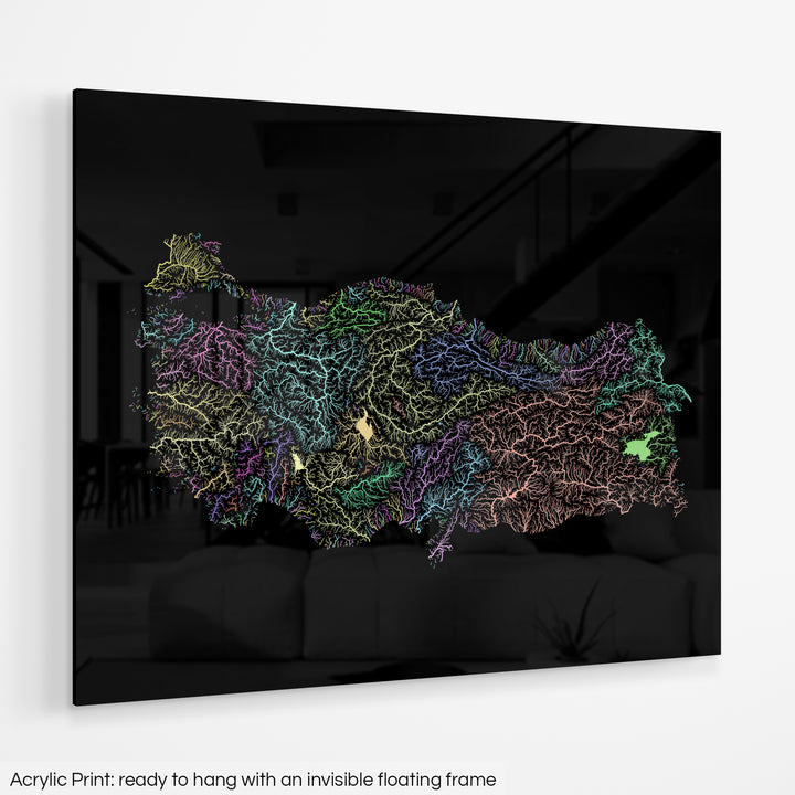 Turkiye - River basin map, pastel colours - Wall Art