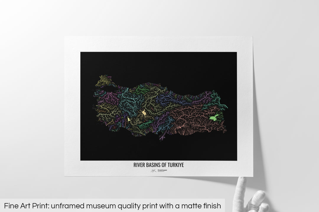 Turkiye - River basin map, pastel colours - Wall Art