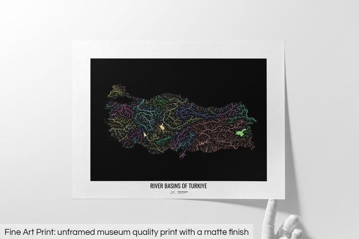 Turkiye - River basin map, pastel colours - Wall Art