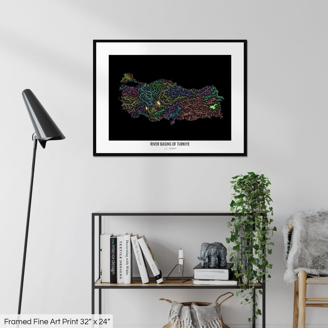 Turkiye - River basin map, pastel colours - Wall Art