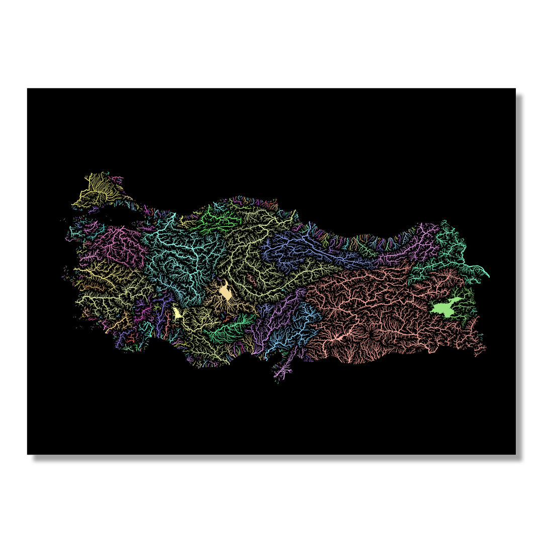 Turkiye - River basin map, pastel colours - Wall Art