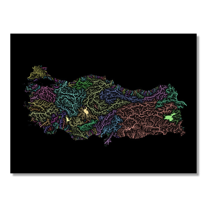 Turkiye - River basin map, pastel colours - Wall Art