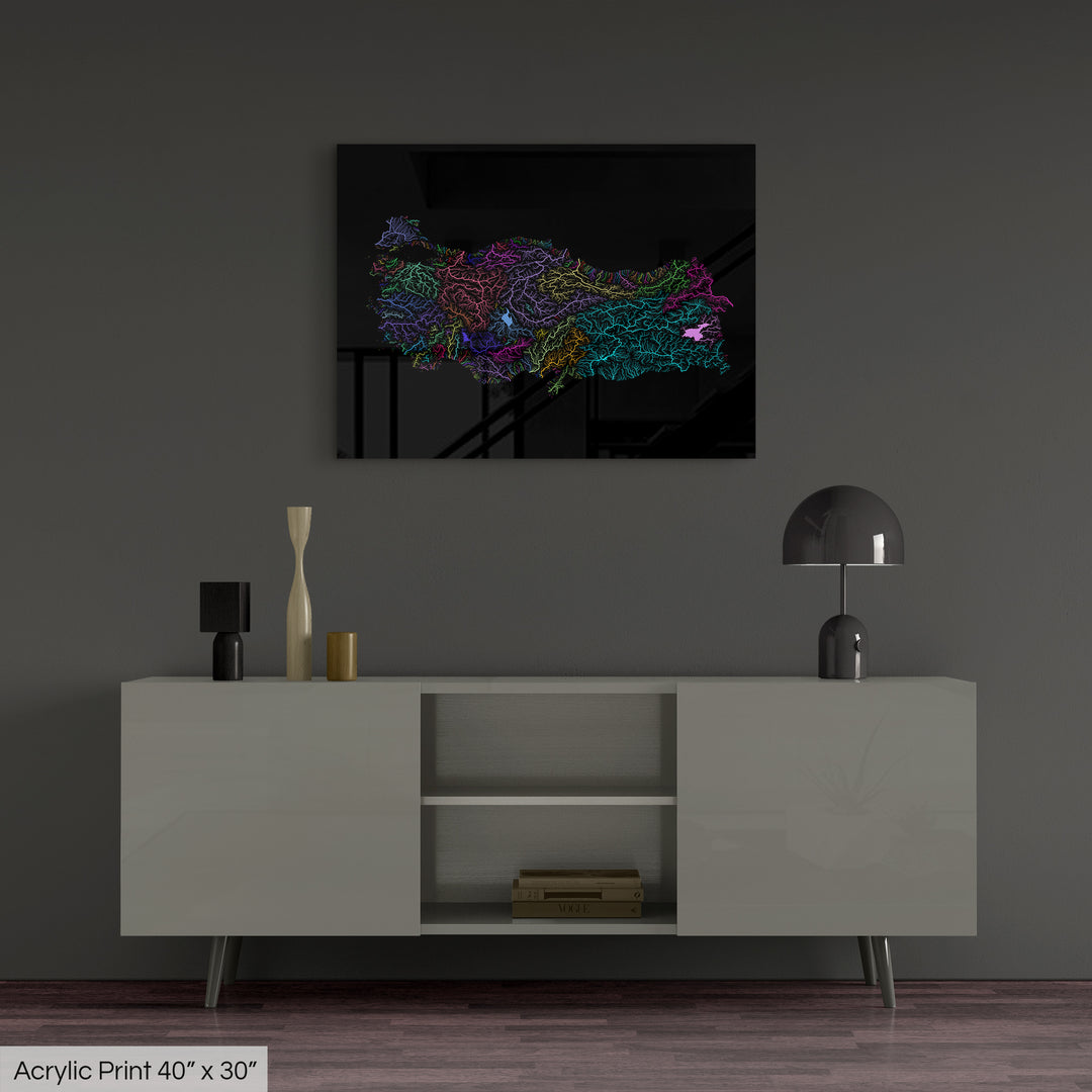 Turkiye - River basin map, rainbow colours - Wall Art