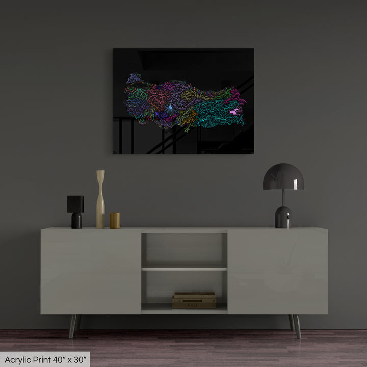 Turkiye - River basin map, rainbow colours - Wall Art
