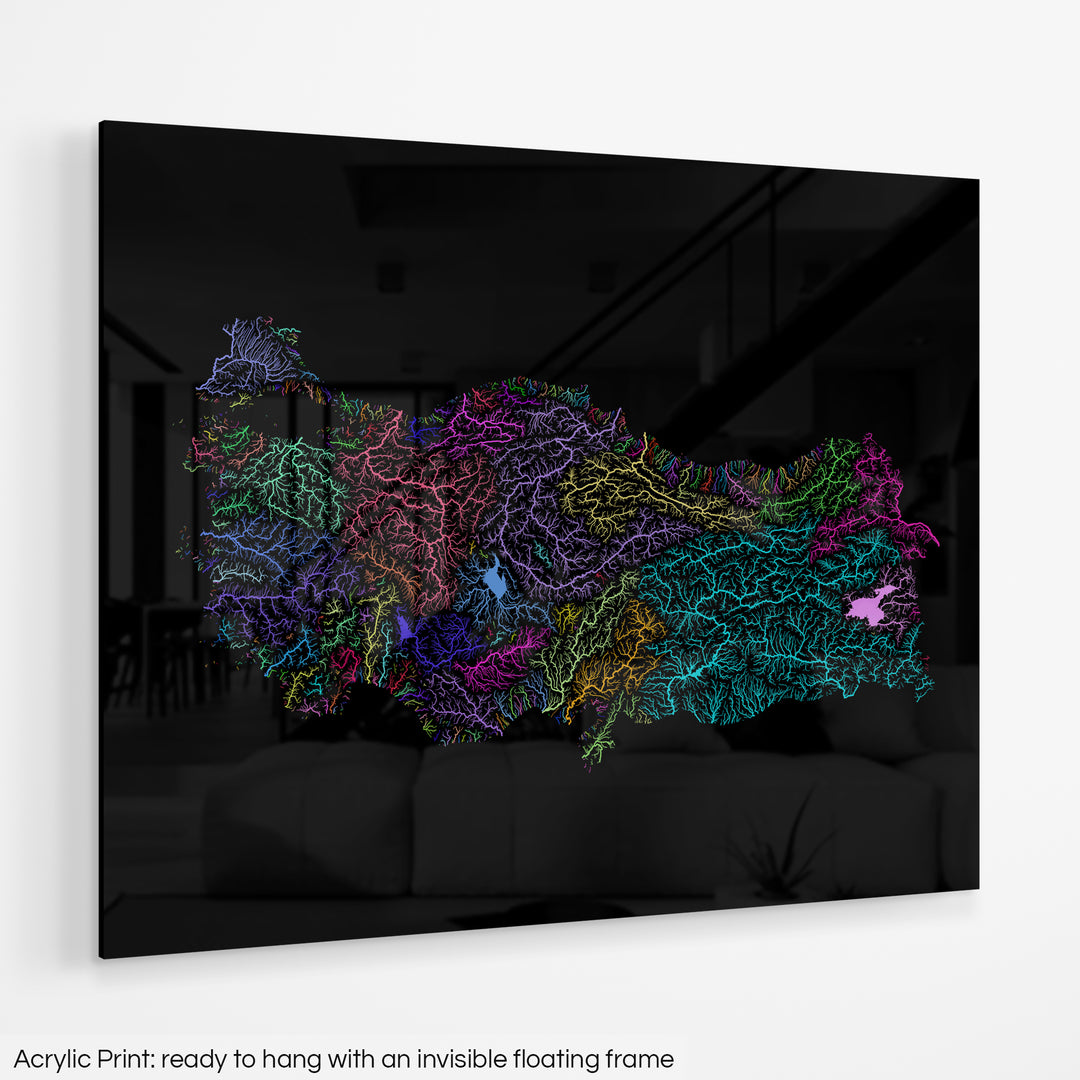 Turkiye - River basin map, rainbow colours - Wall Art