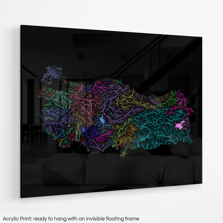 Turkiye - River basin map, rainbow colours - Wall Art
