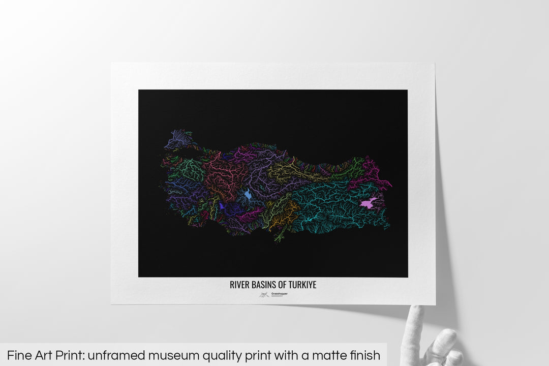 Turkiye - River basin map, rainbow colours - Wall Art
