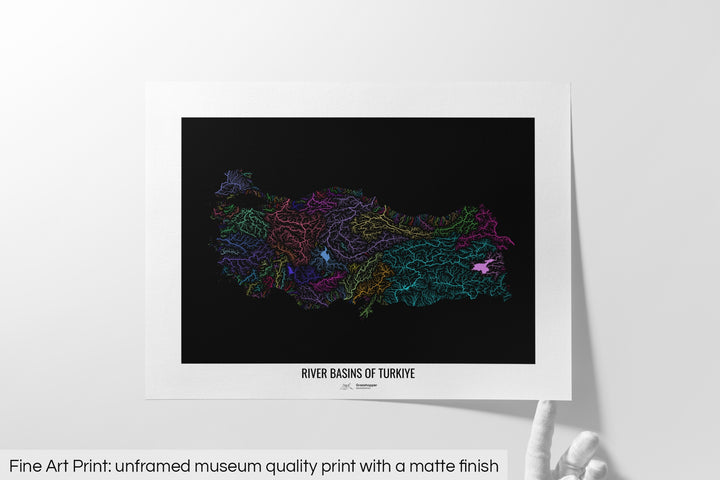 Turkiye - River basin map, rainbow colours - Wall Art