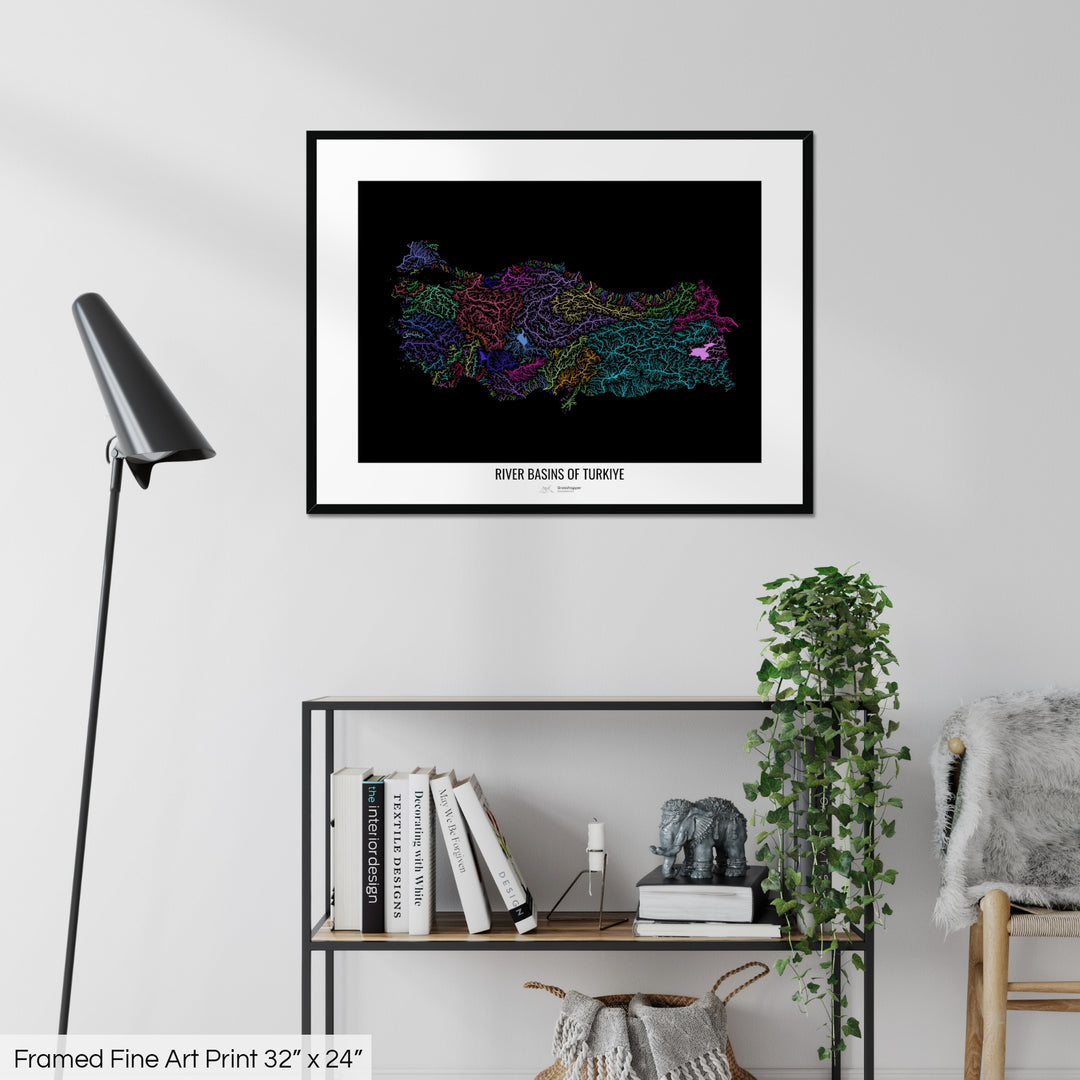 Turkiye - River basin map, rainbow colours - Wall Art