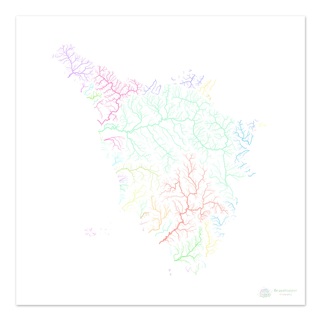 River basin map of Tuscany, pastel colours on white - Fine Art Print