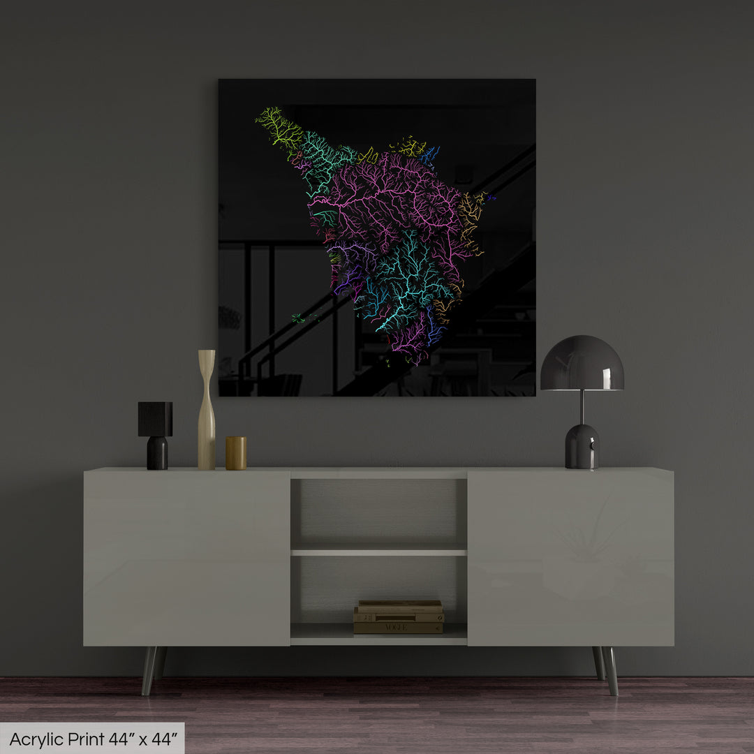 Tuscany - River basin map, rainbow colours - Wall Art