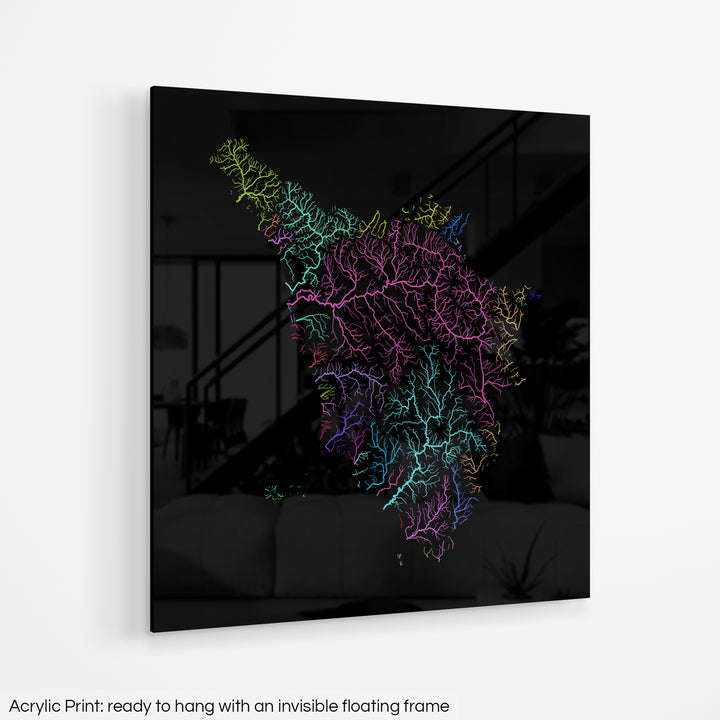 Tuscany - River basin map, rainbow colours - Wall Art