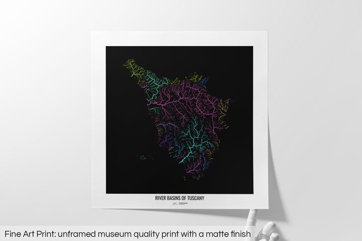 Tuscany - River basin map, rainbow colours - Wall Art