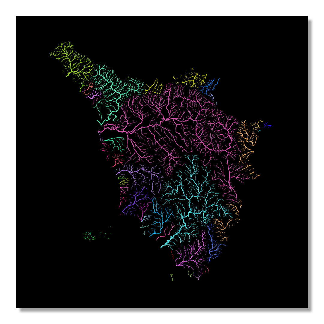 Tuscany - River basin map, rainbow colours - Wall Art