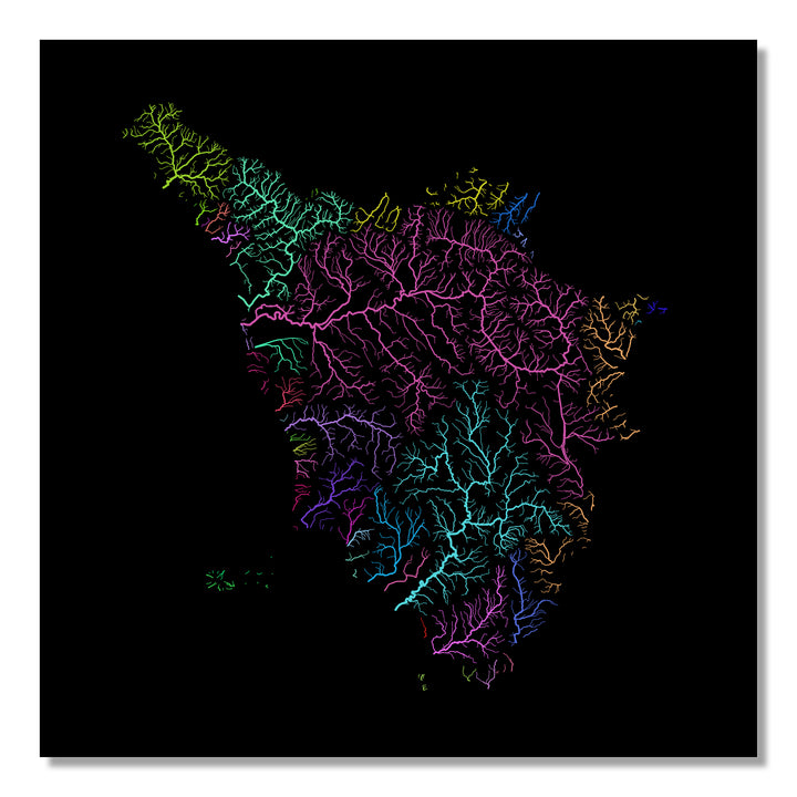Tuscany - River basin map, rainbow colours - Wall Art