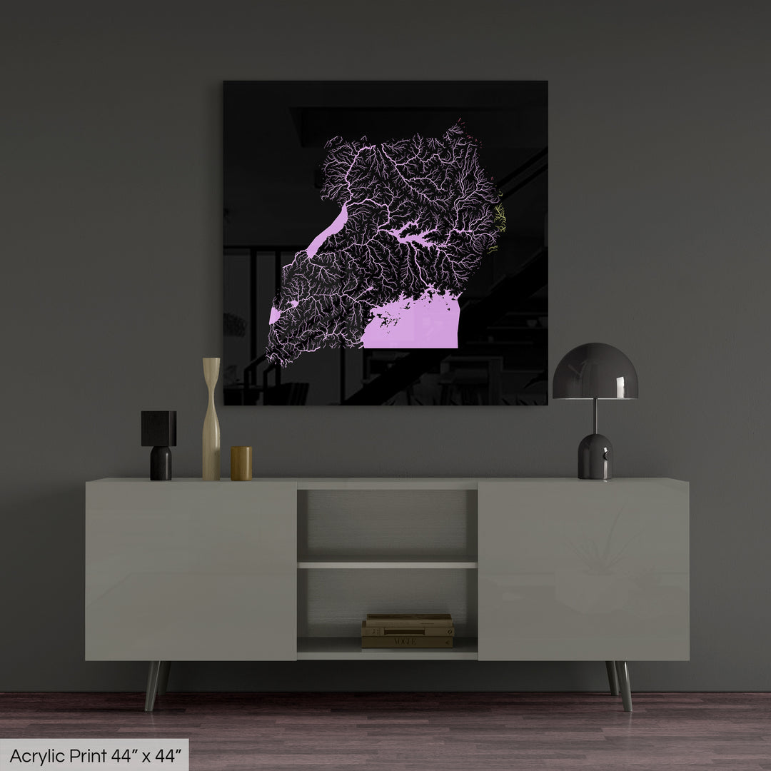 Uganda - River basin map, pastel colours - Wall Art
